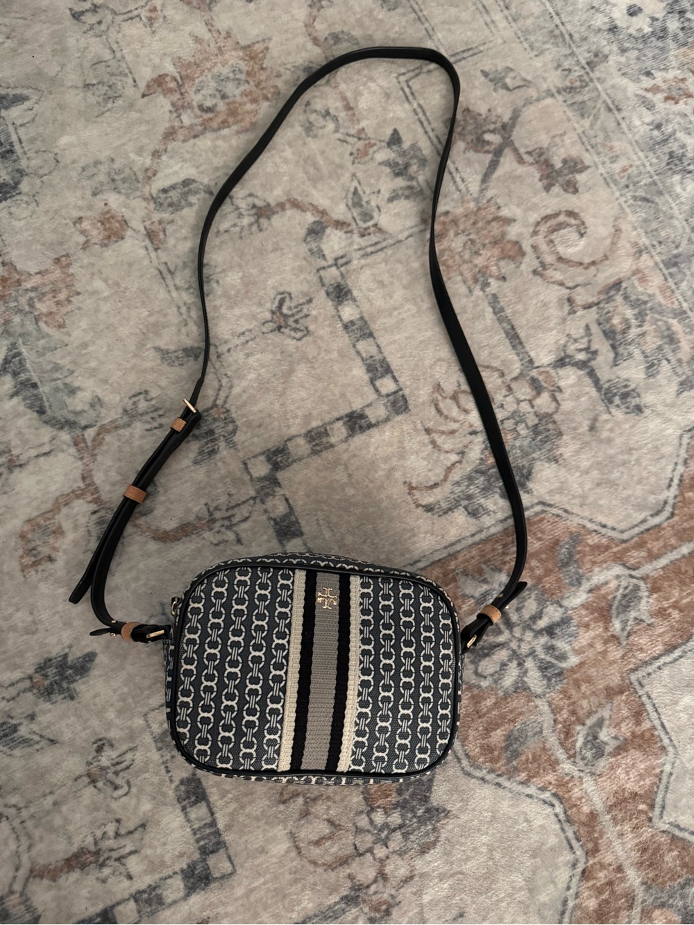 Tory Burch Black/Tan/Cream Patterned Crossbody